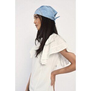 EUC English Lace Ruffle flutter Sleeve white Tee Molly Bracken womens M